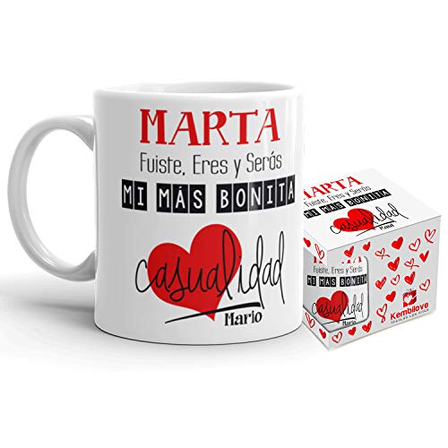 Kembilove Taza de Café Pareja – Taza de Desayuno Eres mi mas Bonita Casualidad Rojo con Nombre Personalizado – Taza de Café y Té para Enamorados – Tazas para Parejas de 350 ml San Valentín
