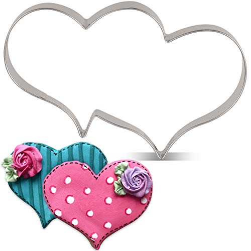 KENIAO Cortador de galletas de doble corazón para boda, para cumpleaños, día de San Valentín, Día de la Madre y Baby Shower – 4,9 x 3,1 pulgadas – Acero inoxidable