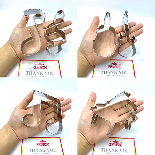 KENIAO Music Cookie Cutter Set – 6 piezas – Violín, Piano, Guitarra Eléctrica, Nota Musical, GClef y Octava Nota Galleta Fondnat Cortadores – Acero Inoxidable