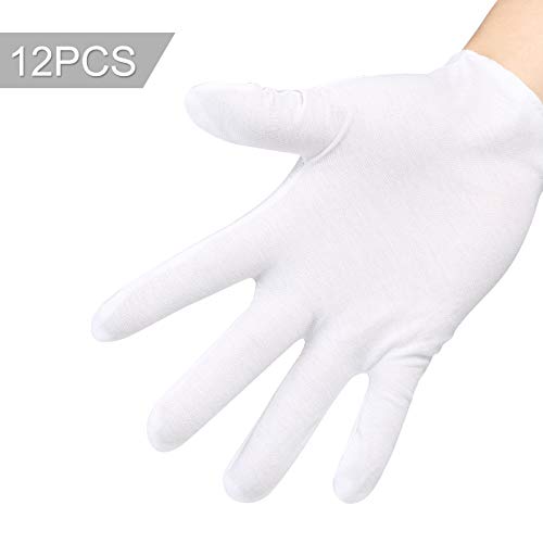 Kesote 6 Pares de Guantes de Algodón Blanco Guantes de Trabajo de Inspección de Joyería, Monedas, Fotos, Longitud 21CM