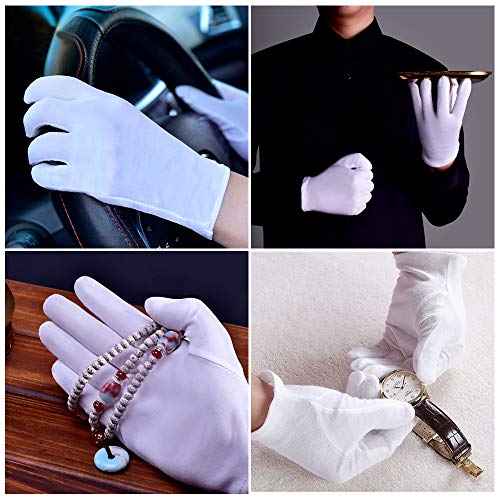 Kesote 6 Pares de Guantes de Algodón Blanco Guantes de Trabajo de Inspección de Joyería, Monedas, Fotos, Longitud 21CM
