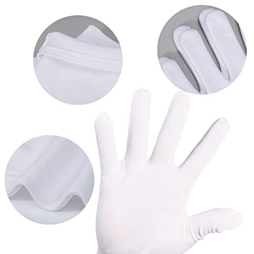 Kesote 6 Pares de Guantes de Algodón Blanco Guantes de Trabajo de Inspección de Joyería, Monedas, Fotos, Longitud 21CM