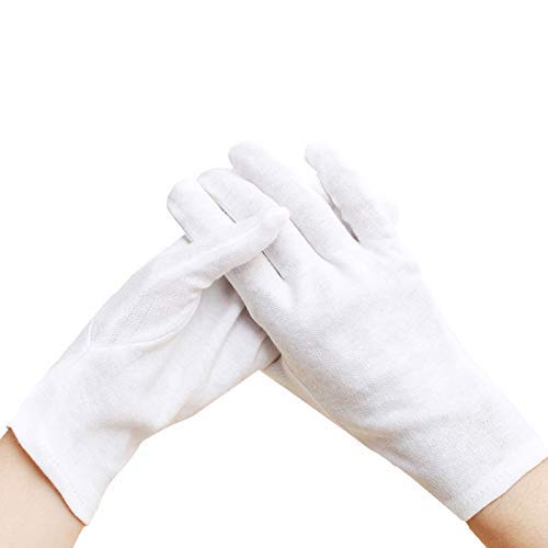 Kesote 6 Pares de Guantes de Algodón Blanco Guantes de Trabajo de Inspección de Joyería, Monedas, Fotos, Longitud 21CM