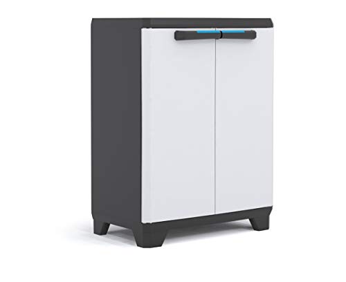 Keter Linear Armario bajo, Negro/Gris Tiradores en Azul, 90 x 68 x 39 cm