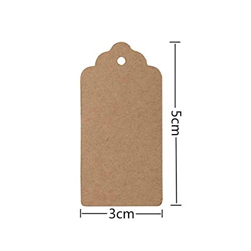 Keweni 100 etiquetas de papel kraft, 3 x 5 cm, etiquetas colgantes con cordel de yute natural de 20 metros, etiquetas de exhibición para regalos, etiquetas de día de San Valentín