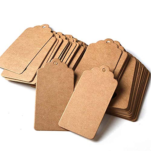 Keweni 100 etiquetas de papel kraft, 3 x 5 cm, etiquetas colgantes con cordel de yute natural de 20 metros, etiquetas de exhibición para regalos, etiquetas de día de San Valentín
