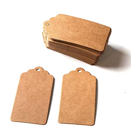 Keweni 100 etiquetas de papel kraft, 3 x 5 cm, etiquetas colgantes con cordel de yute natural de 20 metros, etiquetas de exhibición para regalos, etiquetas de día de San Valentín