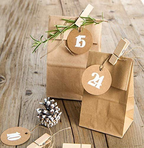 kgpack 100 x Bolsas de Papel Kraft DIY 9 x 16 x 5 cm | Bolsas de Papel Kraft para niños | Calendario de adviento | Bolsa de Regalo de Fondo Plano | Bolsa de Papel de Alimentos, Calendario de Adviento