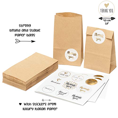 kgpack 100x Bolsas de Papel Kraft DIY con Pegatinas Thank You 9 x 16 x 5 cm | Bolsas de Papel Kraft para niños | Calendario de adviento | Bolsa de Regalo de Fondo Plano | Bolsa de Papel de Alimentos