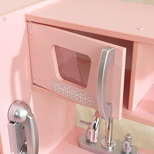 KidKraft 53179 - Cocina de juguete de madera vintage rosa para niños con teléfono incluido para juegos de dramatizaciòn , Color Rosa