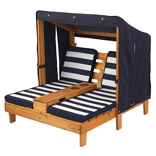 KidKraft- Tumbona de jardín doble para niños, de madera, con posavasos , Color Azul marino y blanco (524)