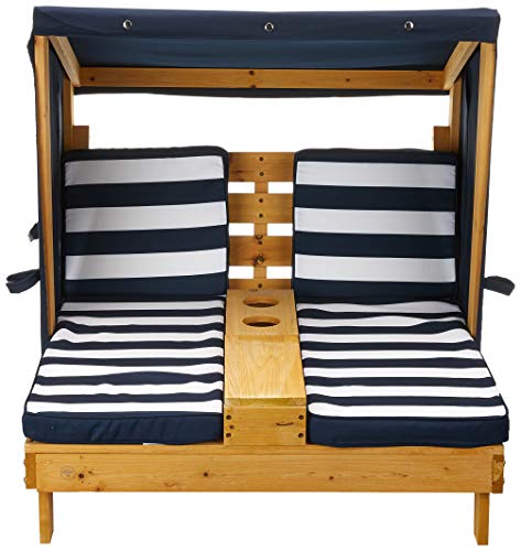 KidKraft- Tumbona de jardín doble para niños, de madera, con posavasos , Color Azul marino y blanco (524)