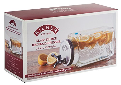 Kilner - Dispensador de bebidas de cristal para frigorífico, con escala de medición y grifo de fácil vertido, 32,7 x 14 x 18 cm, 3 litros