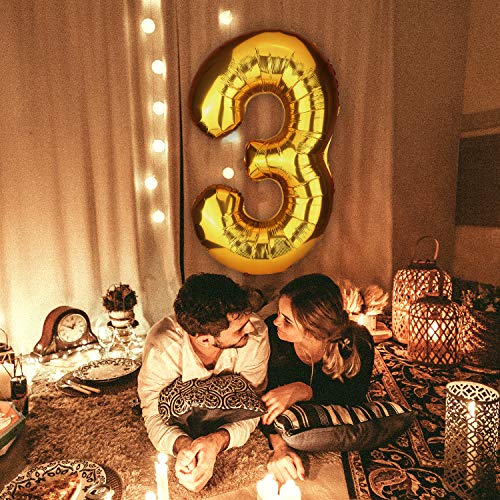 KINBOM Globo Dorado Número 5 Globo Inflable Grande de Aluminio para Decoración de Celebración de Fiesta de Cumpleaños (101cm)