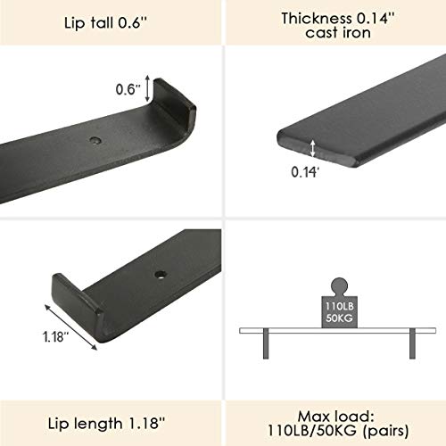 KING DO WAY Soportes de Metal, Soporte de la Pared Industrial para Estante Flotante Baldas Flotantes Negro 2 pz (T LIP)