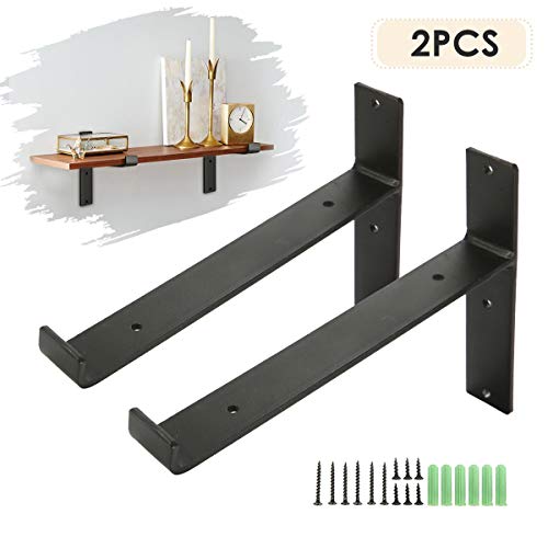 KING DO WAY Soportes de Metal, Soporte de la Pared Industrial para Estante Flotante Baldas Flotantes Negro 2 pz (T LIP)