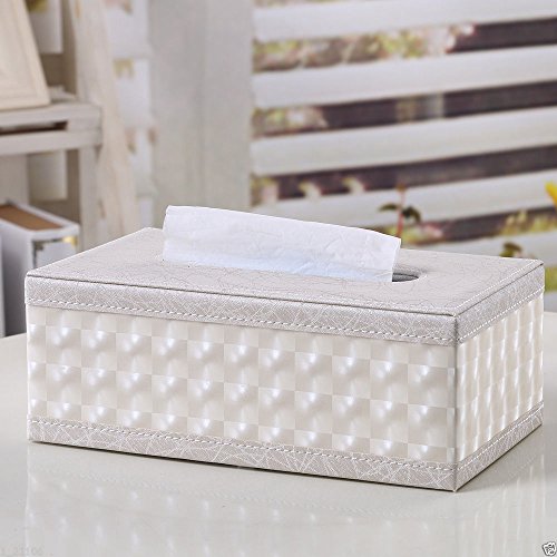 Kingfom rectangular piel sintética caja de pañuelos de papel Servilletero para la oficina en casa, decoración de coche Automotive (Beige)