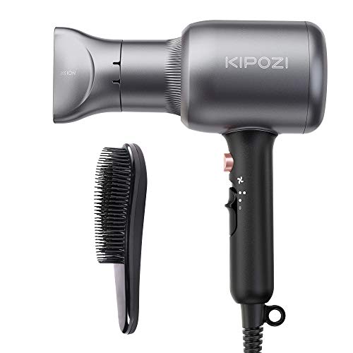 KIPOZI Secador de Pelo Profesional, Secador Pelo Iónico de 2200W, Potente Secador de Pelo de Salón para Secado Rápido con Difusor y Peine, 2 Velocidades y 3 Temperaturas, Gris