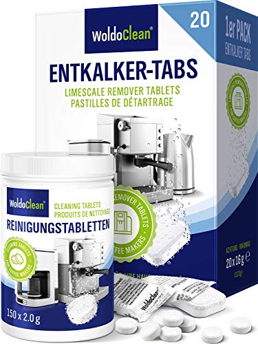 Kit de cuidado de pastillas de limpieza y pastillas descalcificadoras – para cafeteras automáticas y cafeteras