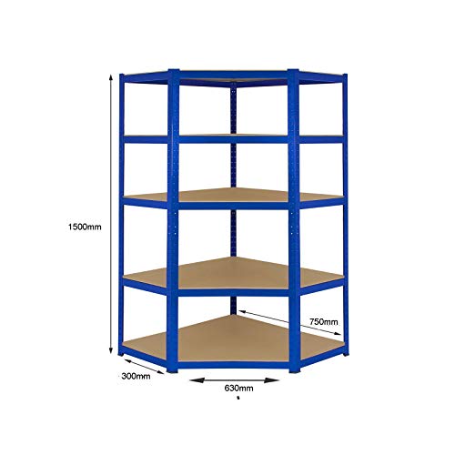 Kit de estanterías para esquinas de servicio pesado, 1 unidad de esquina 1500mm x 750mm x 300mm y 2 unidades de estantería 1500mm H x 750mm W x 300mm D, capacidad de almacenamiento masivo de 2250