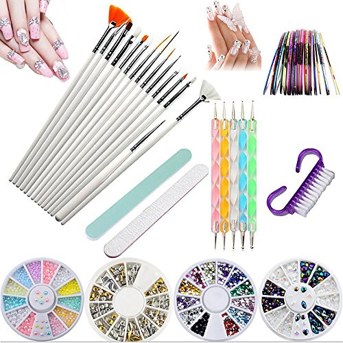 Kit de herramientas para manicura de uñas, pinceles para pintar uñas, pinceles de punto, uñas de estrás, decoración de pegatina, cinta adhesiva para pedicura, 37 unidades