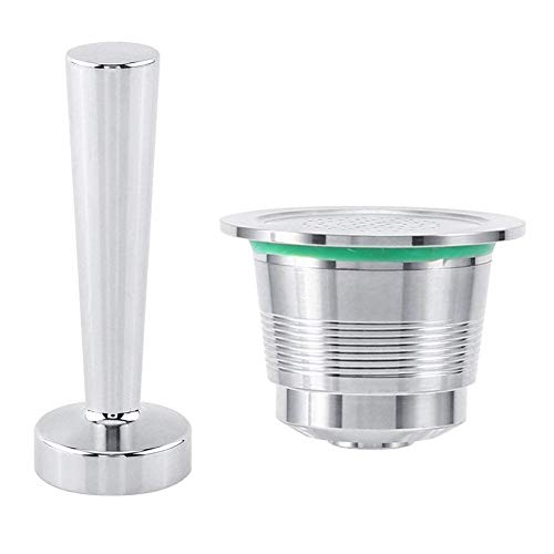 Kit prensador de café para Nespresso Máquina de café de acero inoxidable + cápsula recargable de máquina café Nespresso en acero inoxidable + cuchara de medición
