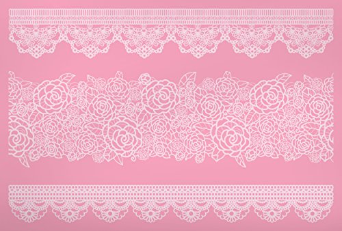 Kitchen Craft Sweetly Does It tamaño Grande 40 x 27 cm de Silicona de Encaje Border Alfombrilla de boquillas para Manga pastelera, Rosa