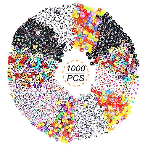 Kitchen-dream 1000 piezas de cuentas de letras del alfabeto, cuentas de cubo de acrílico de colores para niños collar de bricolaje, pulsera, llaveros, fabricación de joyas