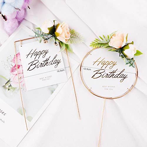 Kitchen-dream topper cumpleaños personalizado 3pcs Happy Birthday Cake Topper para todas las edades, Fiesta de cumpleaños boda Decoración Cake Toppers Brillo Acrílico Flores Inserto de torta