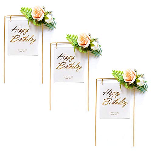 Kitchen-dream topper cumpleaños personalizado 3pcs Happy Birthday Cake Topper para todas las edades, Fiesta de cumpleaños boda Decoración Cake Toppers Brillo Acrílico Flores Inserto de torta