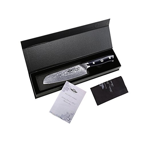 Kitchen Emperor Cuchillo Santoku Damasco, Cuchillo Acero Damasco, Cuchillos de Cocina Profesionales, Prima 67 Capas de Acero