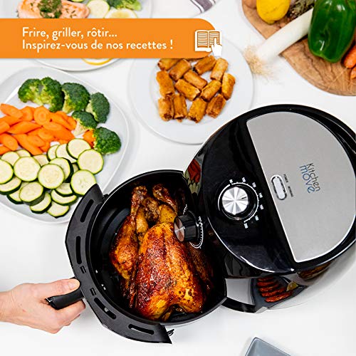 Kitchen Move eléctrico sin aceites, freidora de aire caliente, 3,5 l, Tornado 1400 W, rápido con un toque con consejo de cocina, 3,5 litros, negro