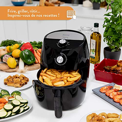 Kitchen Move eléctrico sin aceites, freidora de aire caliente, 3,5 l, Tornado 1400 W, rápido con un toque con consejo de cocina, 3,5 litros, negro