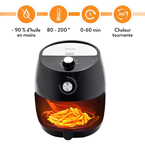 Kitchen Move eléctrico sin aceites, freidora de aire caliente, 3,5 l, Tornado 1400 W, rápido con un toque con consejo de cocina, 3,5 litros, negro