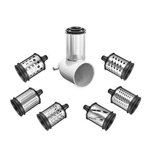 KitchenAid KSMVSA+KSMEMVSC - Juego de cortadores de Verduras (Acero Inoxidable, 7 Piezas), Color Plateado y Blanco