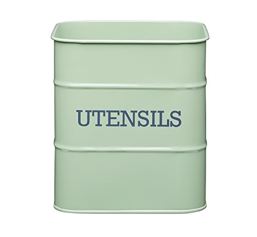 Kitchencraft Living Nostalgia Kitchen recipiente para utensilios de cocina de metal, 15 x 15 x 16 cm (6 "x 6" x 6,5 ") – English Sage, acero, verde, 14,5 x 14,5 x 16 cm)