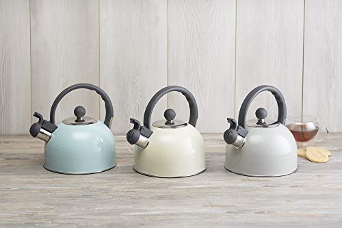 Kitchencraft Living Nostalgia - Tetera de silbadora, para Cocina de inducción y eléctrica, 1,4 l (2,5 pintas), Estilo Antiguo, Metal, Crema, 18 x 21.5 x 21 cm