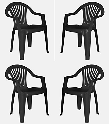 KitGarden P4 GR Pack de 4 Sillas Apilables Resina,Gris, Braga