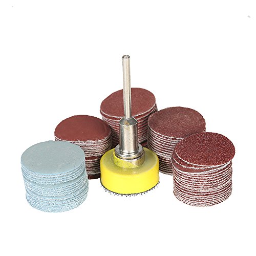 KKmoon 1"lijado disco lijado disco 100-3000 papel de lija con 1 pulgada abrasivo placa de almohadilla polaco + 1/8" mango para herramienta rotativa Dremel (100piezas 25mm)