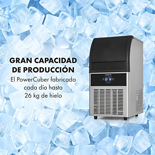 Klarstein Antarctica maquina de hielos máquina de cubitos de hielo - 270 W, Capacidad máxima de 26 kg, Volumen de capacidad de 15 Liter, Panel de control con indicadores LED, Acero inoxidable, Negro