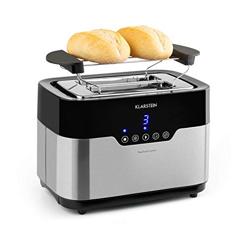 Klarstein Arabica Tostadora - 920 W, Panel táctil, LED-Display, Descongelar y calentar, Rejilla para tostar, Cajón para migas, Cable enrollable, Acero inoxidable