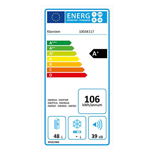 Klarstein Beer Baron nevera de bebidas - 46 litros de volumen, eficiencia energética de clase A+, temperatura de 0 a 10 °C, panel táctil, estante de rejilla regulable, negro