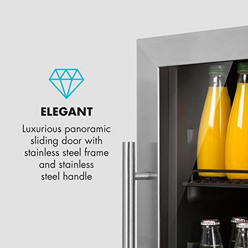 Klarstein Beersafe XL - Minibar, Nevera para bebidas, Refrigerador, Silencioso, Puerta de cristal, Iluminación LED, Acero inoxidable, Clase A+, 55 x 84 x 55,7/60,3 cm, Volumen 148 L, Negro