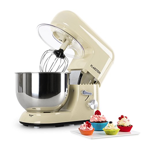 Klarstein Bella Morena - Robot de cocina, Batidora, Amasadora, 1200 W, 5,2 litros, 1,6 PS, Batido planetario, 6 niveles de velocidad, Recipiente de acero inoxidable, Crema