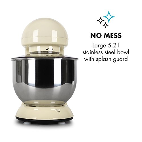 Klarstein Bella Morena - Robot de cocina, Batidora, Amasadora, 1200 W, 5,2 litros, 1,6 PS, Batido planetario, 6 niveles de velocidad, Recipiente de acero inoxidable, Crema