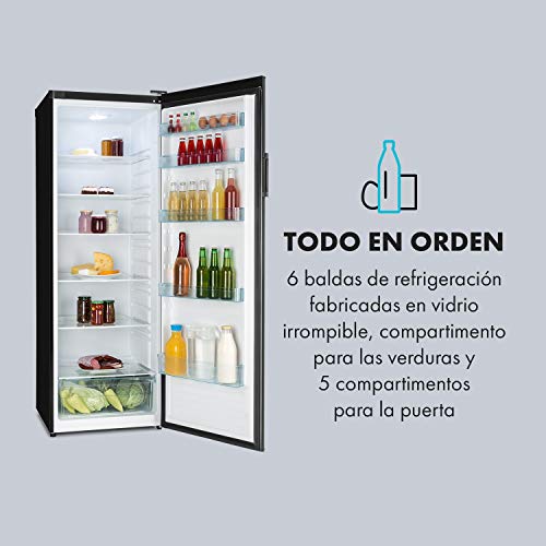 Klarstein Bigboy Nevera grande - EcoExcellence: Eficiencia energética tipo A+, 323 litros, Cajón de verduras: enfriamiento a 0 °C, 6 baldas, 5 espacios para botellas y huevera, Negra