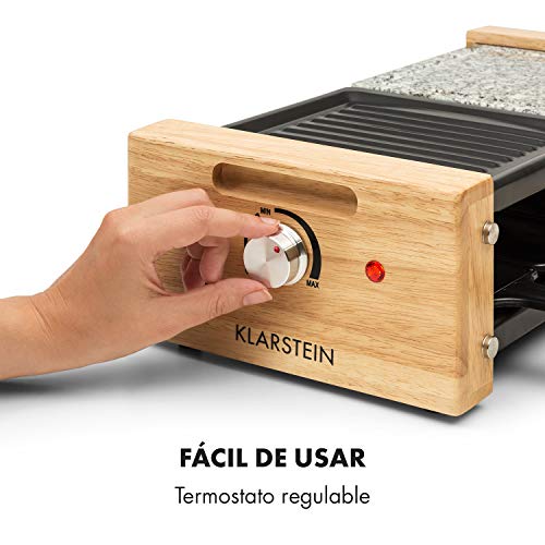 Klarstein Chateaubriand Nuovo Raclette con Piedra Natural - Barbacoa Raclette, Parrilla, 1200 W, Aluminio/Piedra, 8 Personas, Regulable, Acero Inoxidable, con Accesorios, Negro-Marrón
