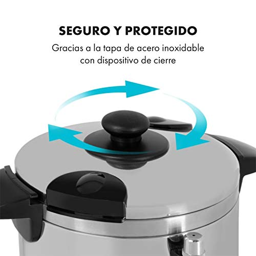 Klarstein Geysir Hervidor - Dispensador de bebidas, Hervidor de bebidas, 950 W, Hasta 40 tazas, 30-110 °C, Cool Touch, Nivel del agua, Para té o bebidas calientes, Acero, Plateado