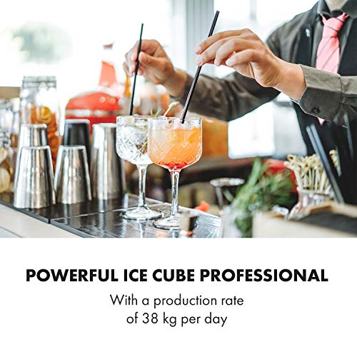 Klarstein Glacial XL Máquina de cubitos de hielo profesional - Máquina de hielo industrial, 260 W, PowerCuber: producción diaria de 38 kg/día y 40 cubitos por tanda, Forma cúbica, Acero/negro