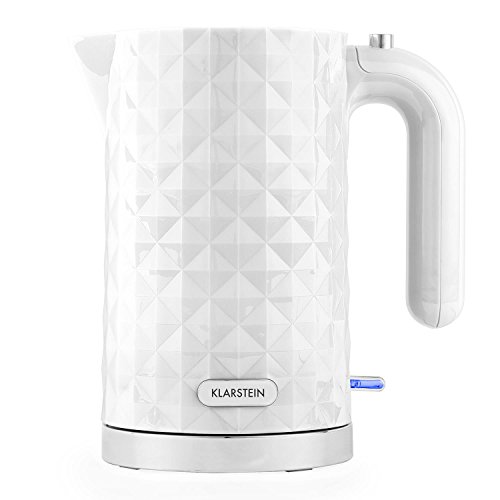 Klarstein Granada Bianca Hervidor de agua - Inalámbrico, Tetera eléctrica, Diseño geométrico, 1,7 L, 2200 W, Asa Cool Touch, Base con recogecable, Blanco